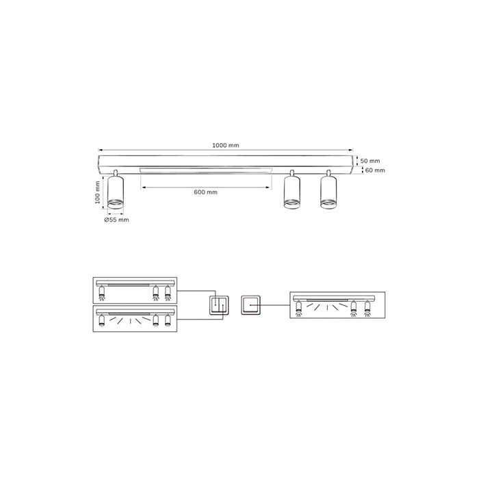Светильник потолочный Goldlux 327390 Paris GU10+LED 4x10W+24W 4000K 1800Lm IP20 черный