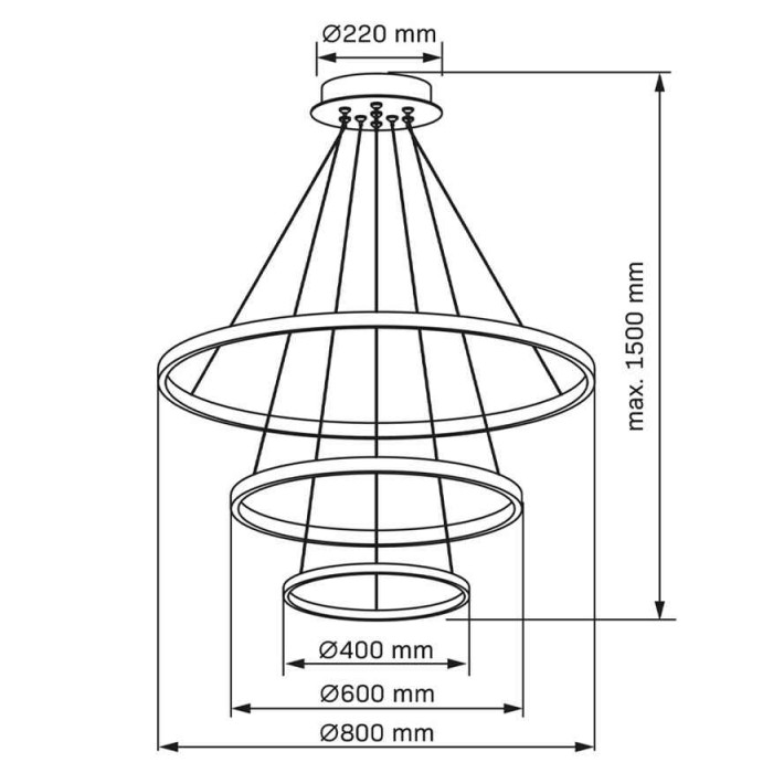 Підвісний світильник, люстра Goldlux 330024 Lea 3 Led 3x60W 4000K 8000Lm IP20 Чорний