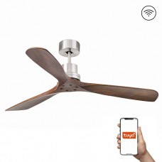 Потолочный вентилятор Faro 33370DCWT Lantau L DC 1320 Nickel Matt 3 Blades Walnut Tuya