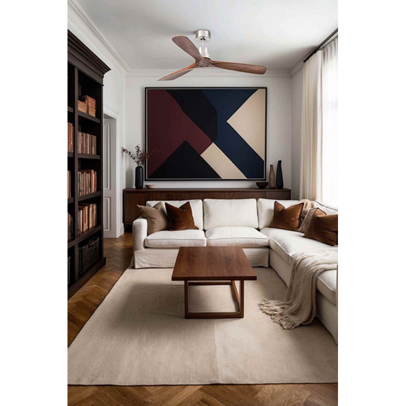 Потолочный вентилятор Faro 33370DCWT Lantau L DC 1320 Nickel Matt 3 Blades Walnut Tuya