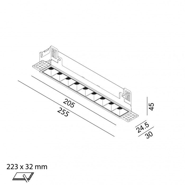 Точечный светильник LTX 01.2181.14.930.BK + VARIO FRAME3 Vario Comfort 218 Trimless, 14 Вт, 1005 лм, 3000K