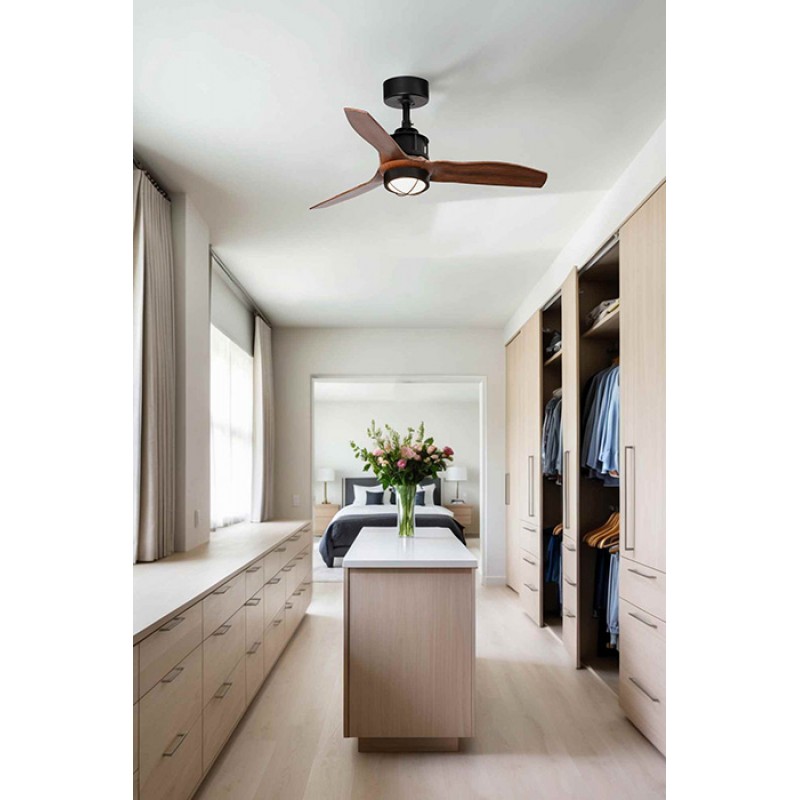 Люстра-вентилятор Faro 33425-10 JUST FAN XS LED Black/wood fan 81cm, 16 Вт, 709 лм, 3000K