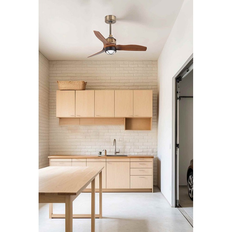 Люстра-вентилятор Faro 33428-10 JUST FAN XS LED Old gold/wood fan 81cm, 16 Вт, 709 лм, 3000K