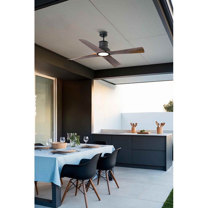 Люстра-вентилятор Faro 33481WW-7 Winche 1300mm DC Black Mat 4P Brown IP44 19W Wiz