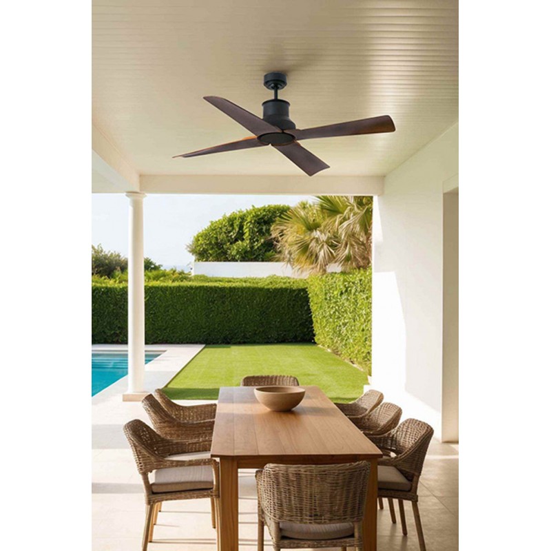 Потолочный вентилятор Faro 33481WW Winche 1300mm DC Black Matt 4P Brown IP44 Wiz