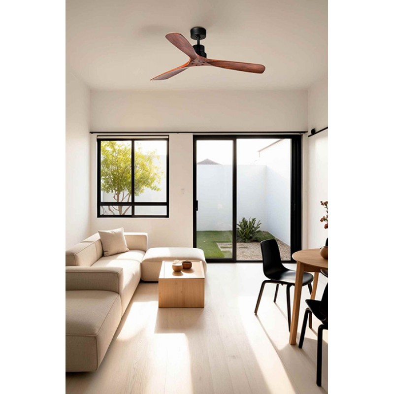 Потолочный вентилятор Faro 33516DCWT Lantau L DC 1320 Black Matt 3 Blades Walnut Tuya