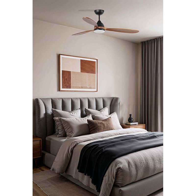 Люстра-вентилятор Faro 33527 Poros 1320mm Black 3 Blades Walnut 19W LED 2700K
