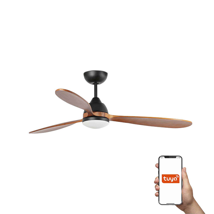 Люстра-вентилятор Faro 33527WT Poros 1320mm Black 3 Blades Walnut 19W 2700K Tuya