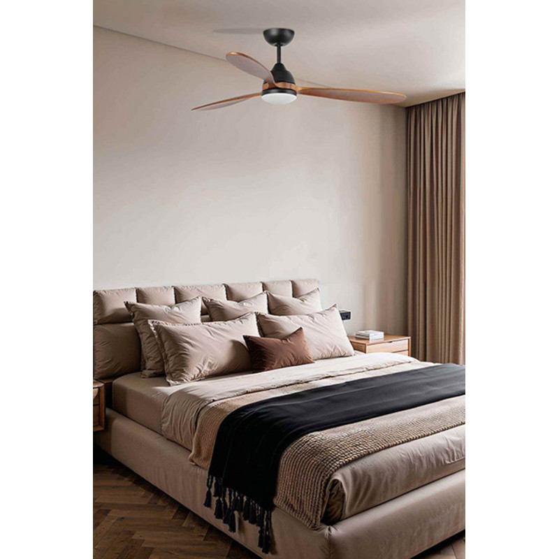 Люстра-вентилятор Faro 33527WT Poros 1320mm Black 3 Blades Walnut 19W 2700K Tuya