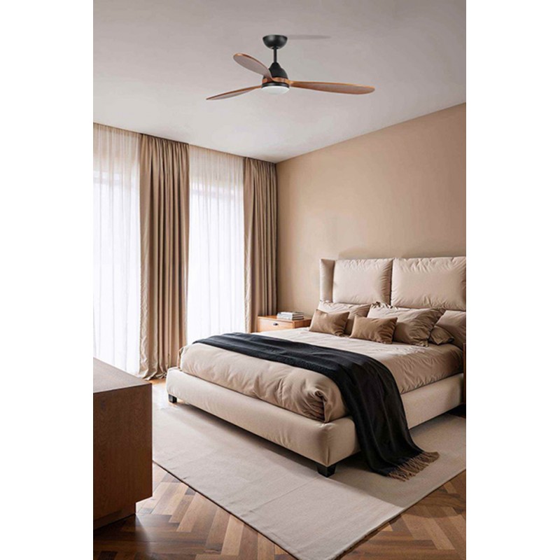 Люстра-вентилятор Faro 33527WW Poros 1320mm Black 3 Blades Walnut 19W 2700K Wiz