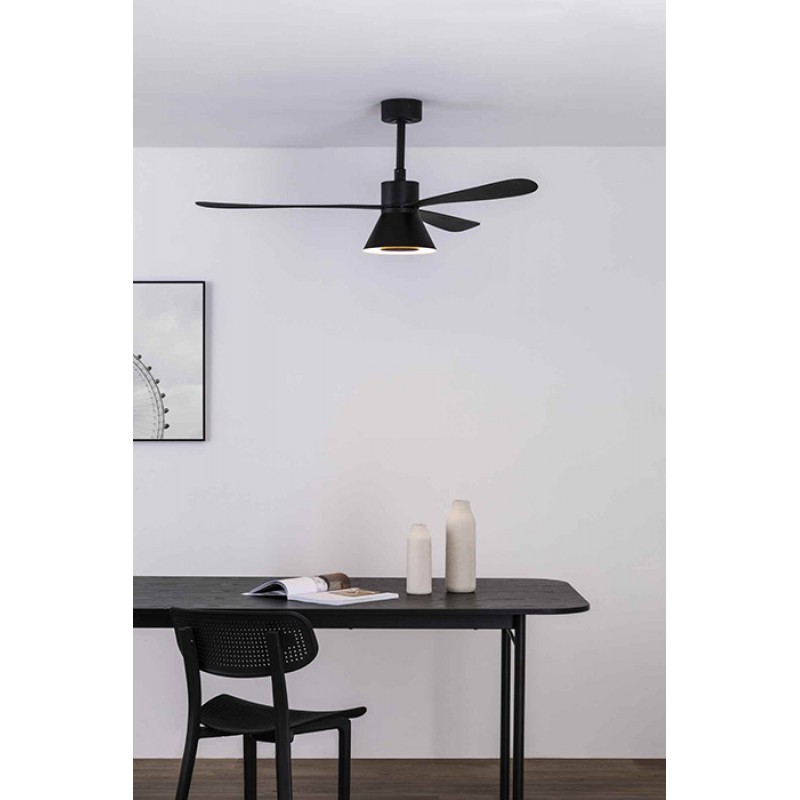 Люстра-вентилятор Faro 33761WW-23 Amelia 1320mm Black 3 Blades Cone 20W CCT Dim Wiz