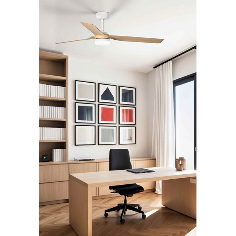 Люстра-вентилятор Faro 33816-20 PUNT M LED белый/light wood fan with DC motor, 18 Вт, 1300 лм, 3000-4000-6500K