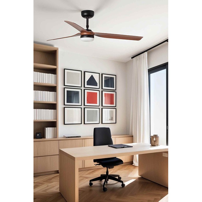 Люстра-вентилятор Faro 33817WT-21 Punt 1300mm Black 3 Blades Wood Dark 18W Tuya Люстра-вентилятор Faro 33817WT-21 Punt 1300mm Black 3 Blades Wood Dark 18W Tuya