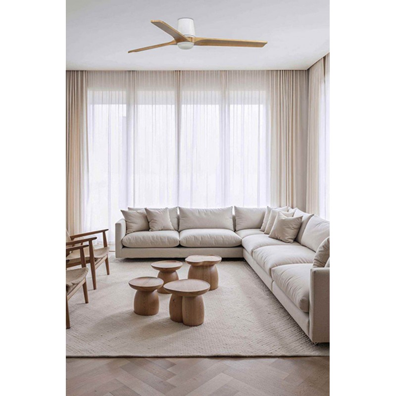 Люстра-вентилятор Faro 33838-1TW Heywood M 1320mm White 3b Light Wood LED 18W CCT