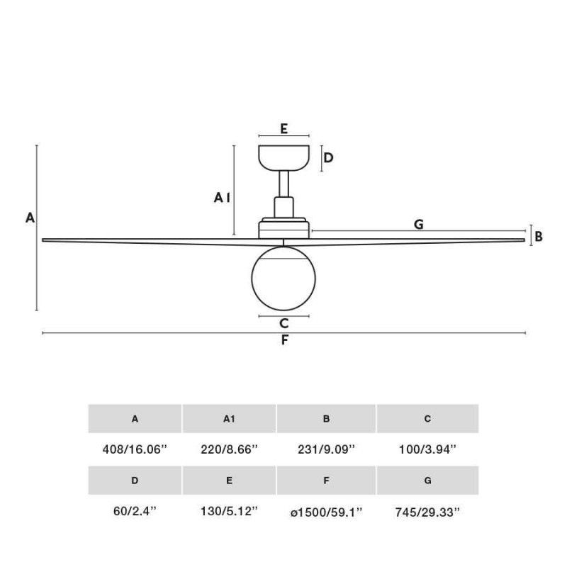 Люстра-вентилятор Faro 34282WT-11L Klim L 1500mm Black 3P Oak Light 1xE27 Tuya
