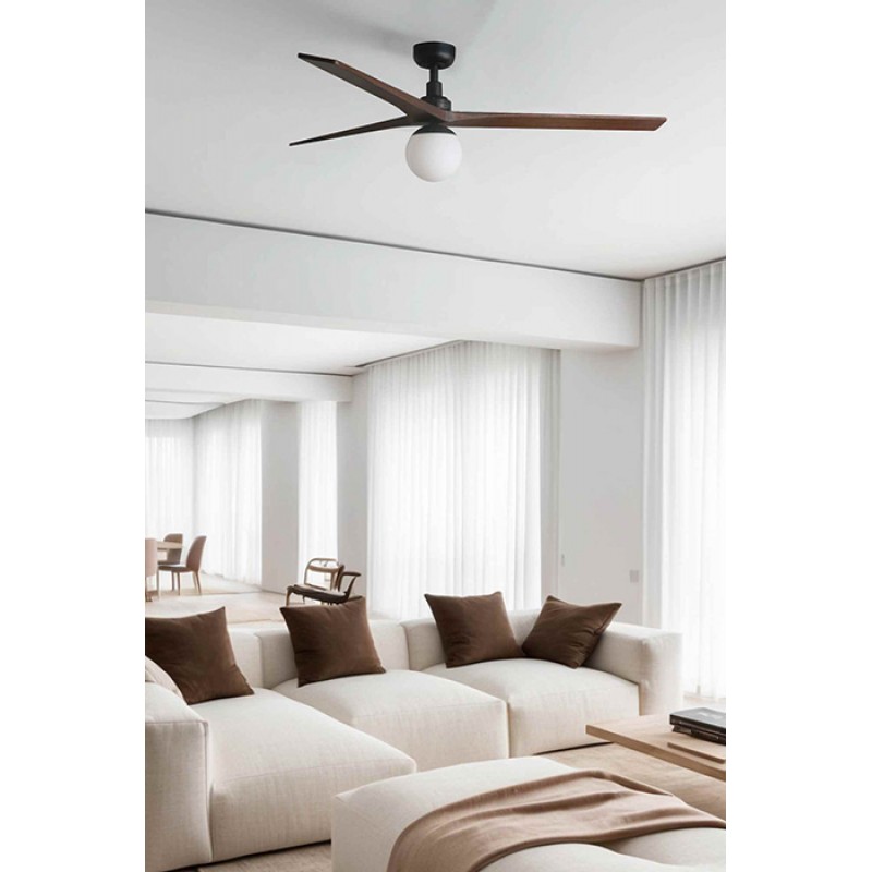 Люстра-вентилятор Faro 34276WT-11L Klim L 1500mm Black 3P Walnut Dark 1xE27 Tuya