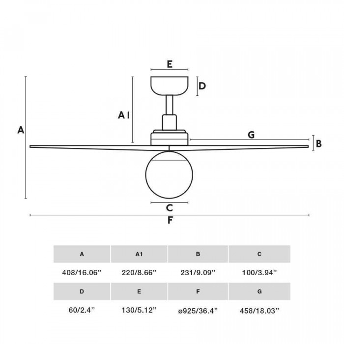 Люстра-вентилятор Faro 34284WT-11L Klim S 925mm Black 3 Blades Oak Light 1xE27 Tuya