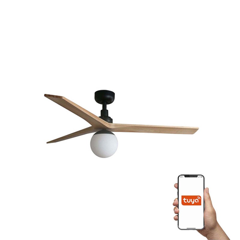 Люстра-вентилятор Faro 34283WT-11L Klim M 1250mm Black 3P Oak Light 1xE27 Tuya