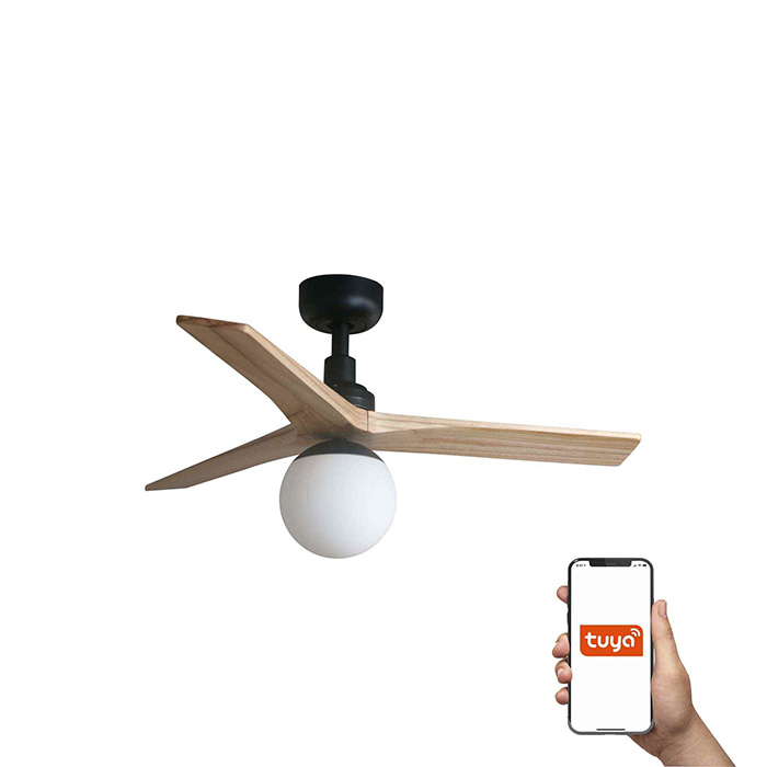 Люстра-вентилятор Faro 34284WT-11L Klim S 925mm Black 3 Blades Oak Light 1xE27 Tuya