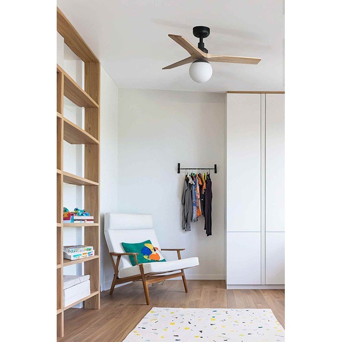 Люстра-вентилятор Faro 34284WT-11L Klim S 925mm Black 3 Blades Oak Light 1xE27 Tuya