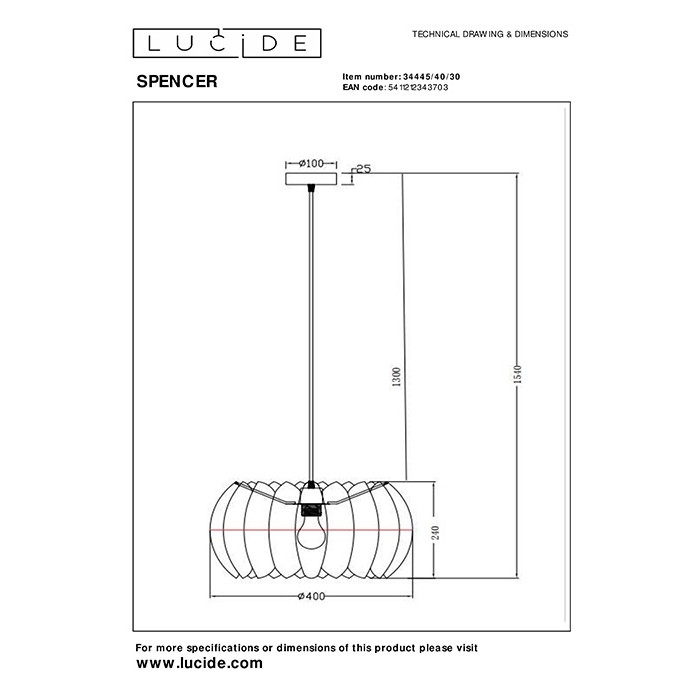 Підвісний світильник Lucide 34445/40/30 Spencer