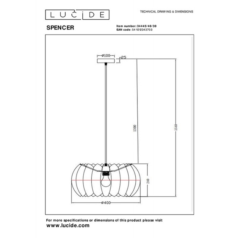 Підвісний світильник Lucide 34445/40/30 Spencer
