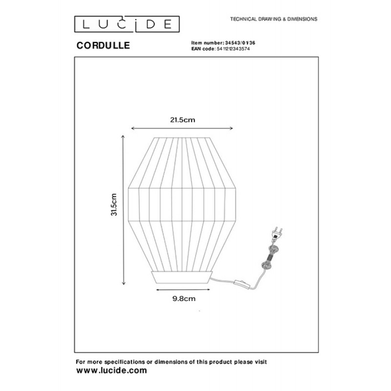 Настольная лампа Lucide 34543/01/36 Cordulle