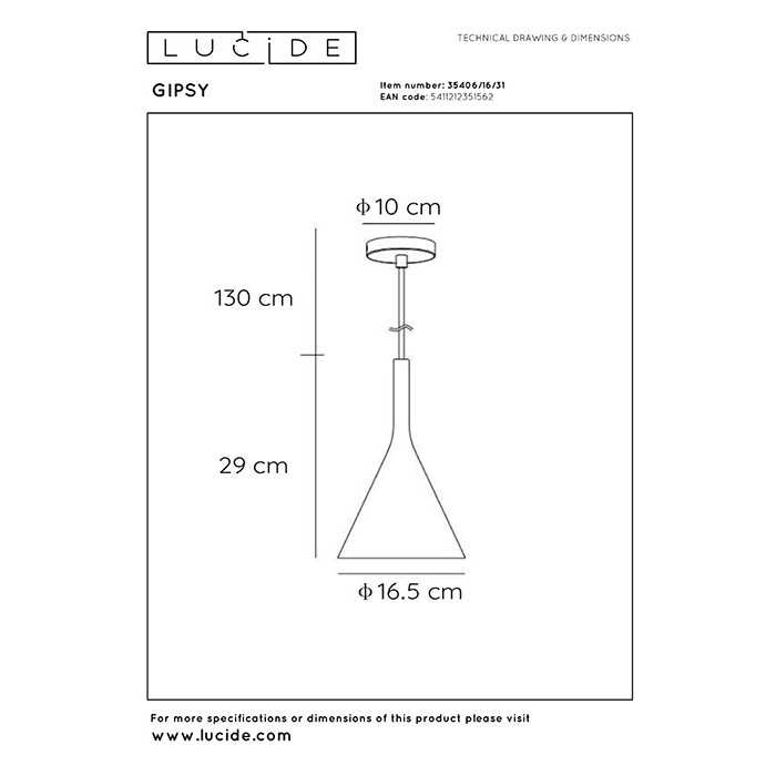 Подвесной светильник Lucide 35406/16/31 Gipsy