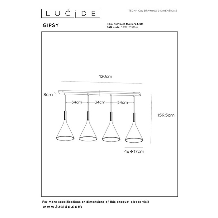 Подвесной светильник Lucide 35410/04/30 Gipsy