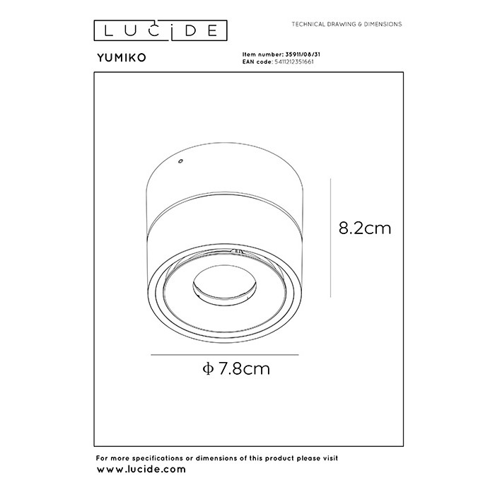 Точечный светильник Lucide 35911/08/31 Yumiko, 8 Вт, 438 лм, 2700K