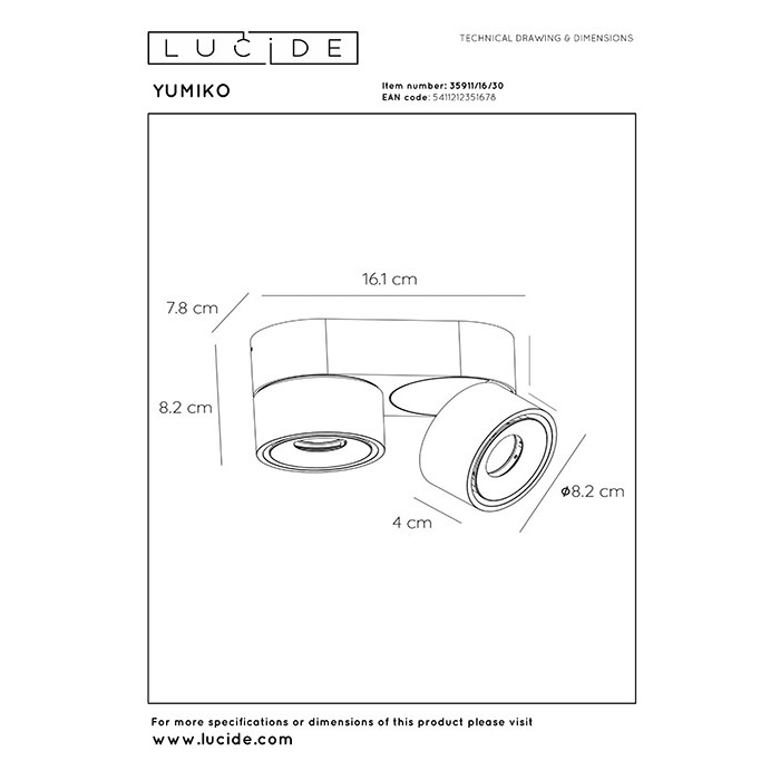 Точечный светильник Lucide 35911/16/30 Yumiko, 8 Вт, 876 лм, 2700K