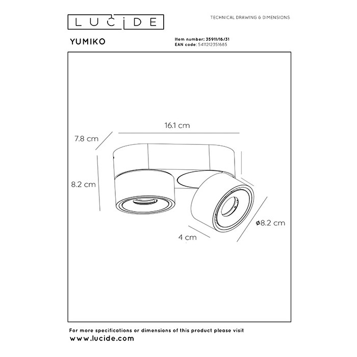 Точечный светильник Lucide 35911/16/31 Yumiko, 8 Вт, 876 лм, 2700K