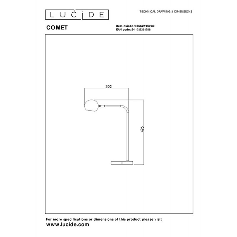 Настільна лампа Lucide 36621/03/30 Comet, 3 Вт, 240 лм, 2700K