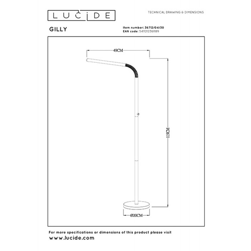 Торшер Lucide 36712/04/30 Gilly, 3 Вт, 180 лм, 2700K