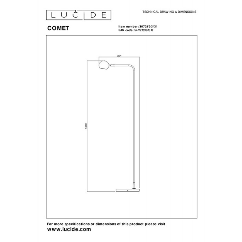 Торшер Lucide 36721/03/31 Comet, 3 Вт, 240 лм, 2700K