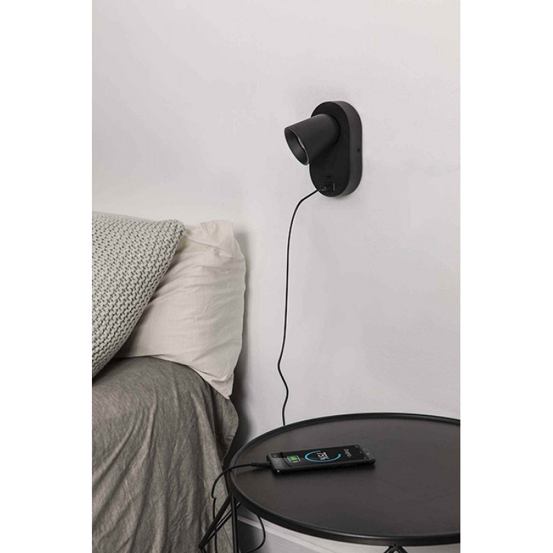 Спот - Faro 40136N Corb W/Lamp Black Gu10 + USB C