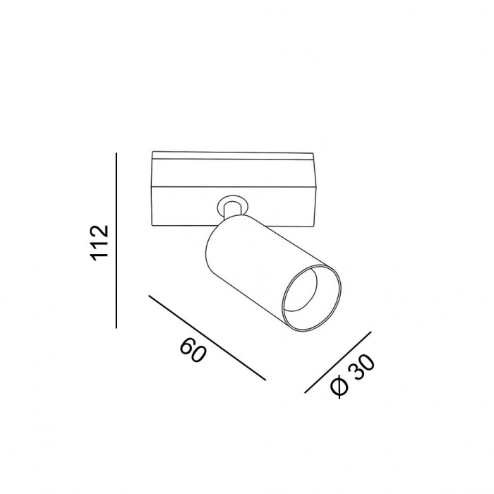 Світильник прожекторного типу LTX IN_LINE TUB S A 60, D30mm, H60mm, LED 5.4W, 2700К, diamond black/чорний (06.0361.8.927.DB/BK)