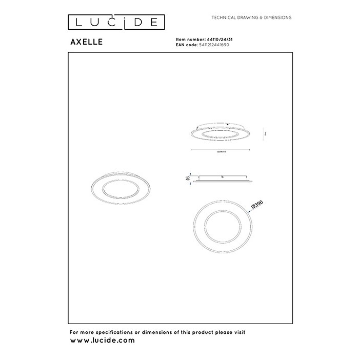 Люстра Lucide 44110/24/31 Axelle, 24 Вт, 1200 лм, 2700K