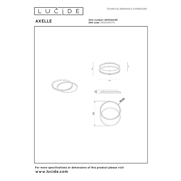 Люстра Lucide 44112/24/30 Axelle, 24 Вт, 1200 лм, 2700K