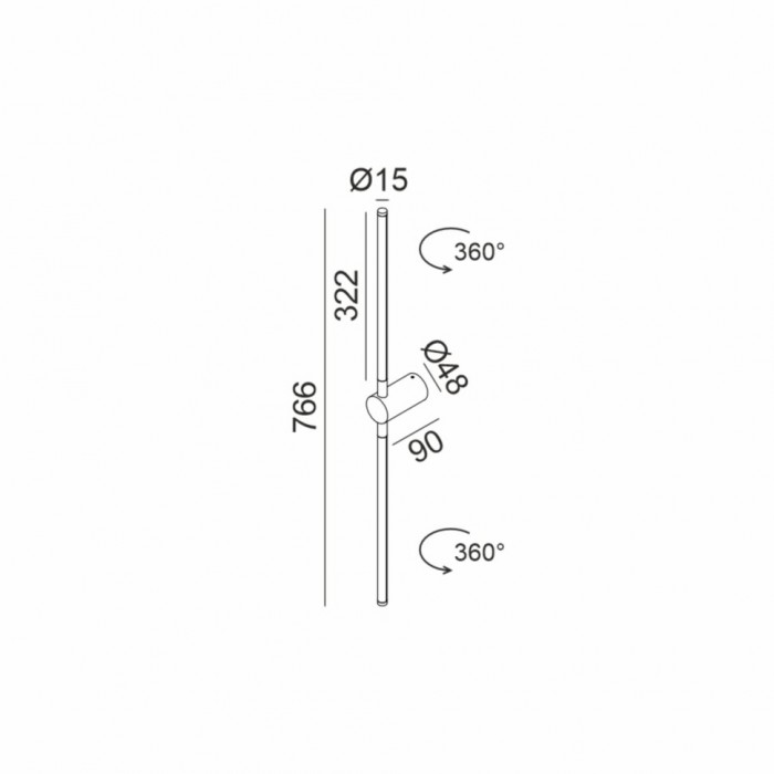 Накладной светильник LTX STRAW, H766mm, D15mm, sp90mm, LED 6W, 3000К, 48V, черный (10.1576.6.930.BK)