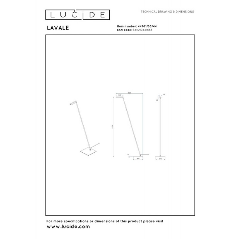 Торшер Lucide 44701/03/44 Lavale, 3 Вт, 130 лм, 2700K