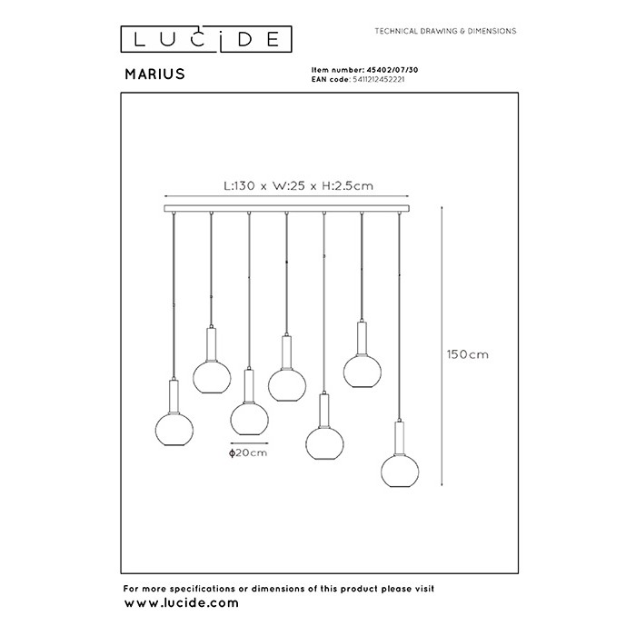 Подвесной светильник Lucide 45402/07/30 Marius