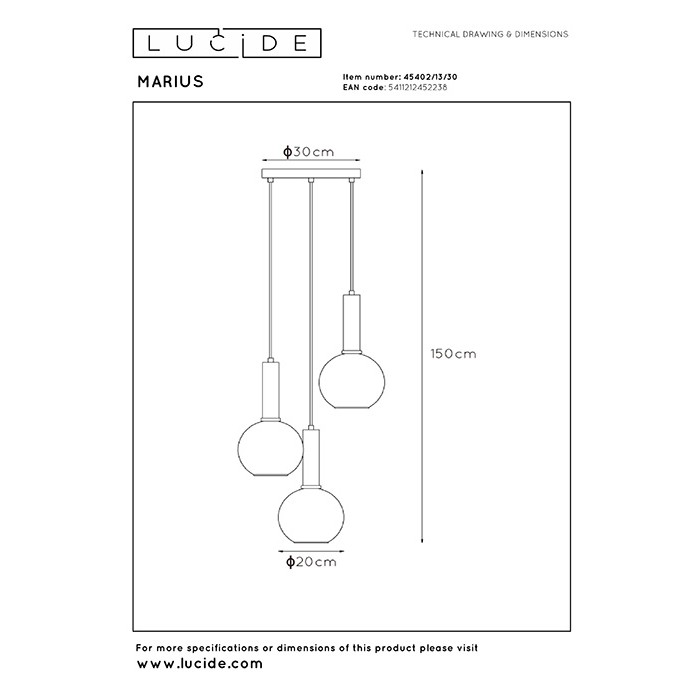 Подвесной светильник Lucide 45402/13/30 Marius