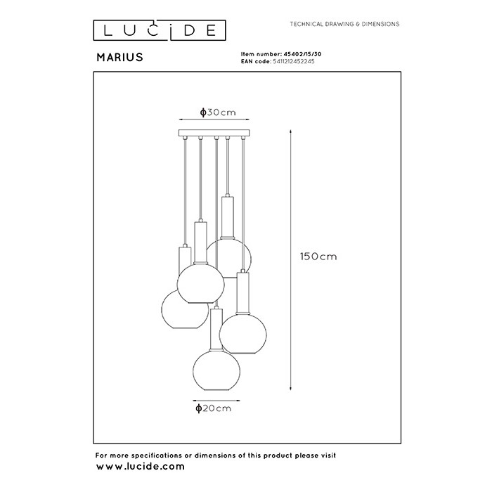 Подвесной светильник Lucide 45402/15/30 Marius