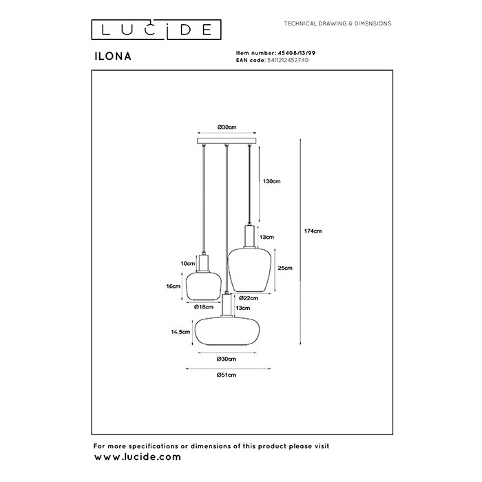 Подвесной светильник Lucide 45408/13/99 Ilona Подвесной светильник Lucide 45408/13/99 Ilona
