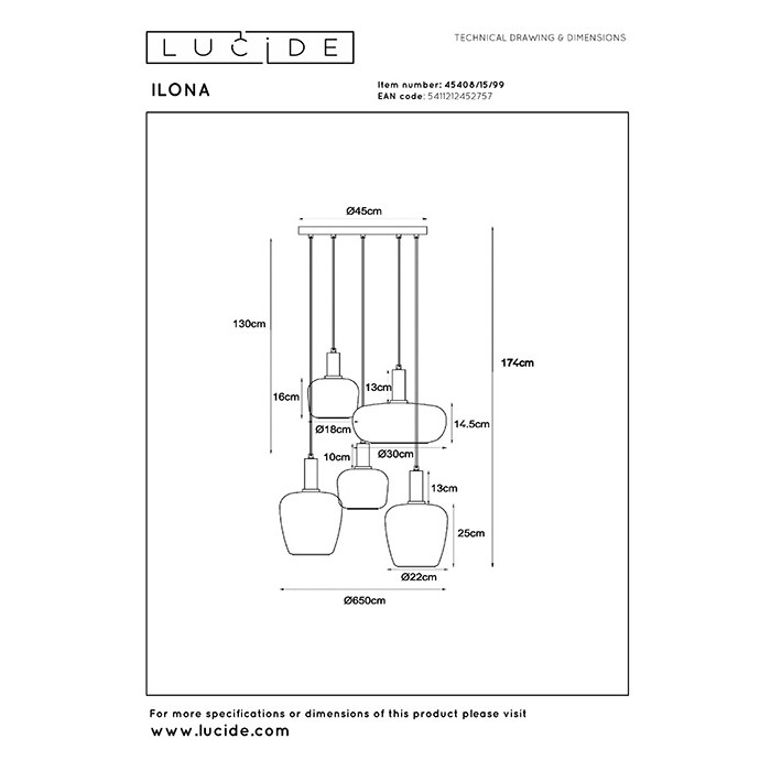 Подвесной светильник Lucide 45408/15/99 Ilona