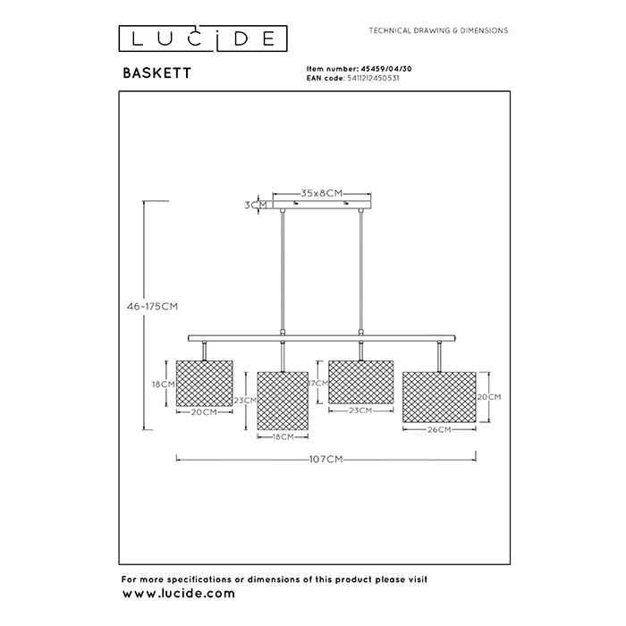 Підвісний світильник Lucide 45459/04/30 Baskett