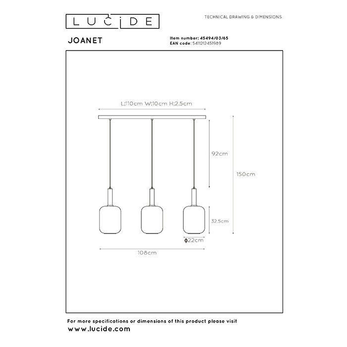 Підвісний світильник Lucide 45494/03/65 Joanet