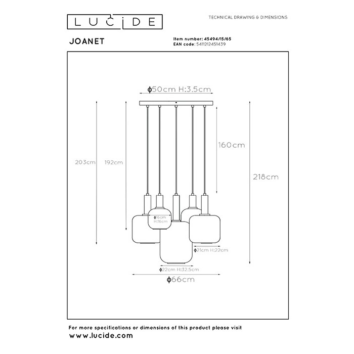 Підвісний світильник Lucide 45494/15/65 Joanet