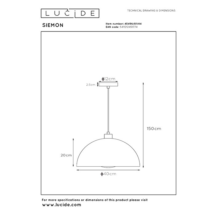 Підвісний світильник Lucide 45496/01/44 Siemon